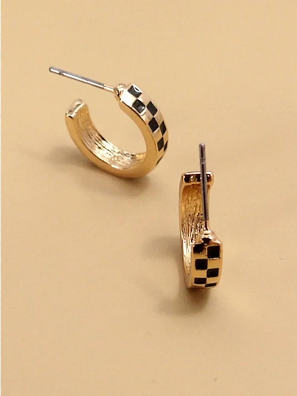 Gold Check-Pattern Mini Hoop Earrings